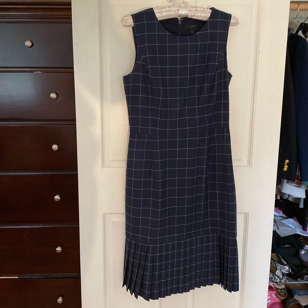 J Crew fluted hem dress in navy windowpane (4)